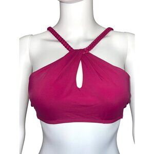 Shade & Shore Swim Top Womens 34B Purple Nylon Halter Braided Keyhole Design